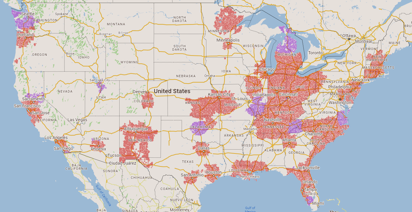 Map showing Makeover consultant coverage across the United States
